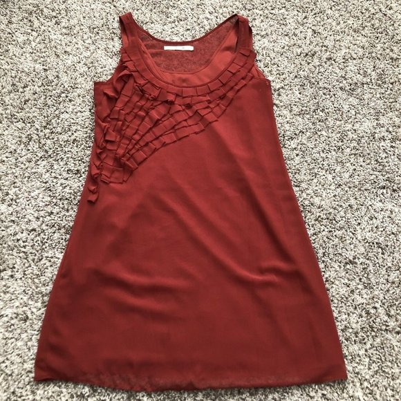 Lauren Conrad Dresses & Skirts - LC Lauren Conrad Summer Cocktail Dress Sleeveless Dark  Color Orange Ruffle